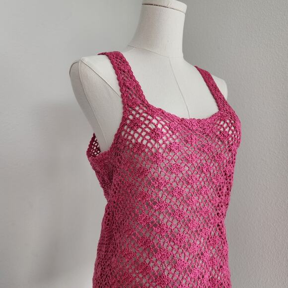 Vintage Handmade Hot Pink Crochet Knit Tank Top S - Picture 2 of 8